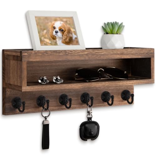 Key and Mail Holder Wall Mount with Long Storage Box and 6 Hooks - Image 2
