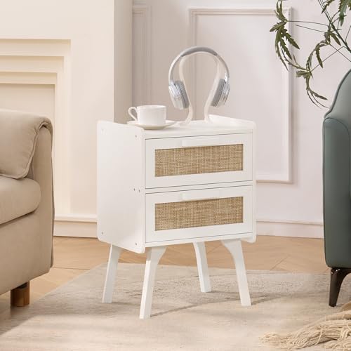 Lerliuo Rattan Night Stand for Bedroom, 2 Drawers - Image 7