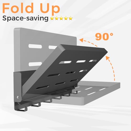 Small Folding Metal Shelf with Hooks, Fold-up Wall Shelf - Image 6