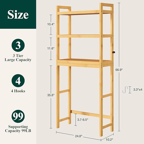 Smiry Bamboo Over The Toilet Storage Cabinet, 3 Tier, Natural - Image 3