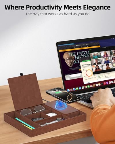 Leather Valet Tray with Wireless Charging Pad - Luxury EDC - Image 4