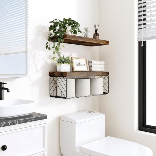 BAYKA Rustic Brown Floating Bathroom Shelves, 15.7in - Image 3