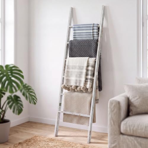 Delywh 6-Tier Blanket Ladder Wooden, 5.7FT(66.5'') Blanket - Image 2