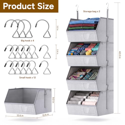 2 Pack 4-Tier Hanging Closet Organizer, Detachable Hanging - Image 4
