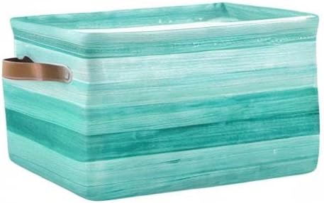 xigua Storage Basket Teal Mint Green Wood Storage Bin with Handle, Large Storage Cube Collapsible for Shelves Closet Bedroom Living Room 1PC