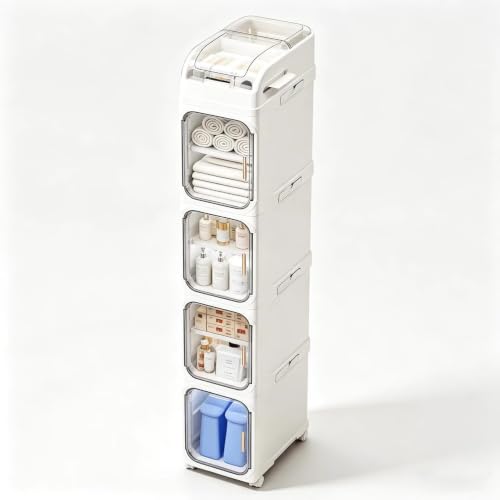 5-Tier Tall Narrow Storage Cabinet, slim bathroom Organizer - Image 2