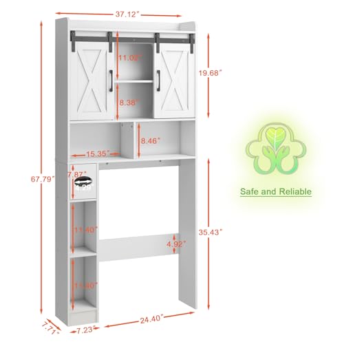 Vabches Over The Toilet Storage Cabinet with Sliding Doors, White - Image 3