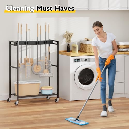 BORISI Broom And Mop Holder, Movable Broom Closet Storage Cabinet - Image 3