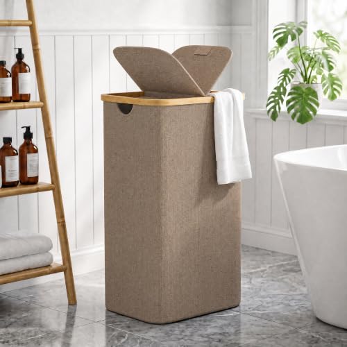 efluky Double Laundry Hamper with Lid and 2 Removable Bags, Brown - Image 6