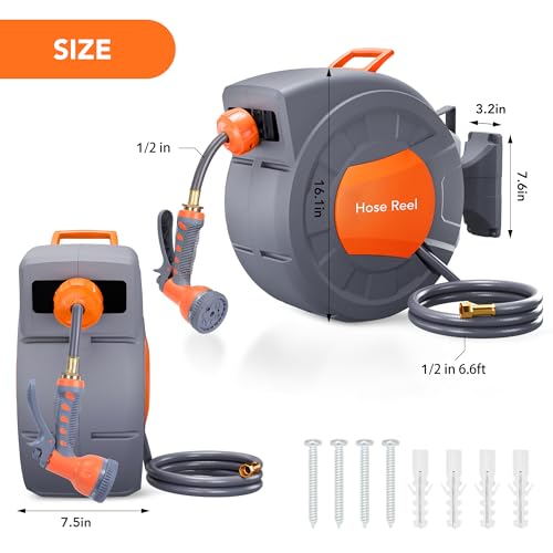 1/2 in x 72 ft Retractable Garden Hose Reel, Water Hose Reel Auto - Image 3