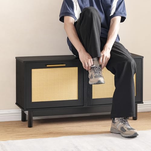 HOOBRO Rattan Shoe Storage Bench with Double Flip Drawers - Image 5