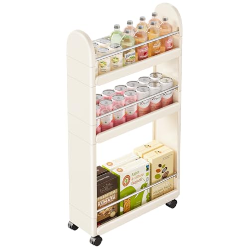 MiaLi 3 Tier Slim Storage Cart with Wheels, 1 PCS White Utility - Image 2