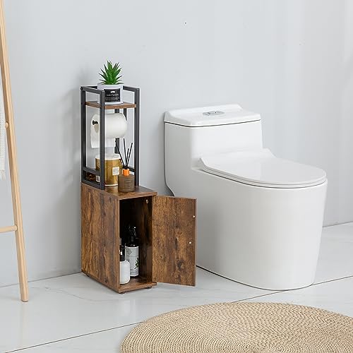 SUNTAGE Small Narrow Bathroom Storage Cabinet w/Toilet Paper Roll - Image 2