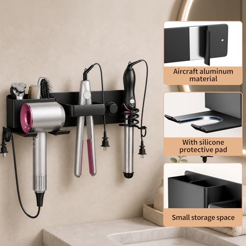 No-Drill Hair Dryer Holder Wall Mount with Storage | Home Organization - Image 4