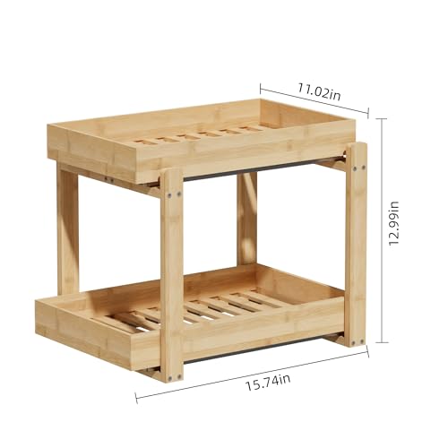 APRTAT 2 Pack Bamboo Under Sink Organizer, 2-Tier Pull Out - Image 6