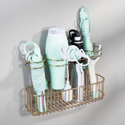 mDesign Hair Dryer Caddy – Wall Mounted Storage Rack - Image 6