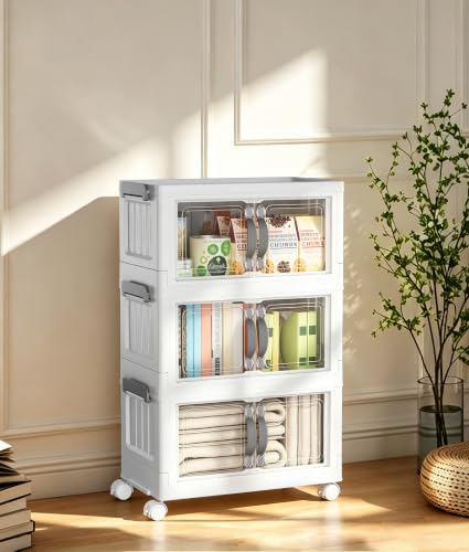 Hanyi 42 QT 3-Tier Stackable Storage Bins with Lids, Clear Doors - Image 2