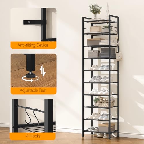 usikey 10 Tiers Narrow Shoe Rack 20-30 Pairs, Sturdy Metal - Image 6