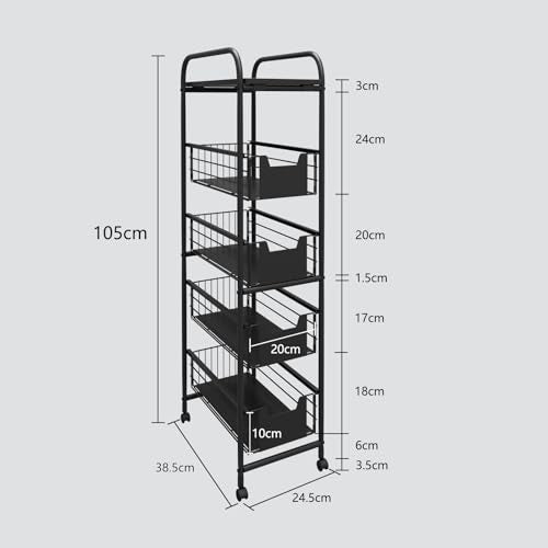 WHIFEA 5 Tier Slim Rolling Cart with Pull-Out Drawers - Image 5