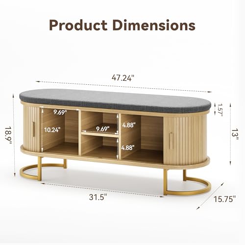 Decofy Shoe Storage Bench with Cushion and Sliding Doors - Image 3