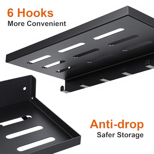 2 Pack Black Folding Wall Shelf with Hooks, Fold Down Wall - Image 5