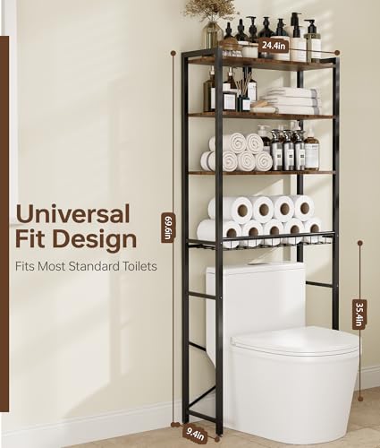 4-Tier Over-the-Toilet Storage Rack with One-Piece Wooden - Image 3
