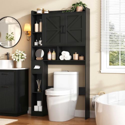 Vabches Over The Toilet Storage Cabinet with 2 Barn Doors, Black - Image 6