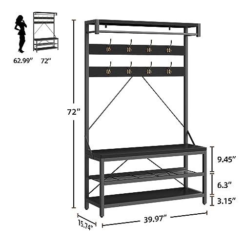 OUTLANE Industrial Hall Tree Coat Rack with Bench – 2-Tier - Image 3