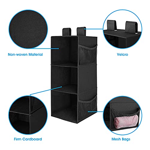 2 Pack 3 Shelf Hanging Closet Organizer with 2 Velcro, Black - Image 6