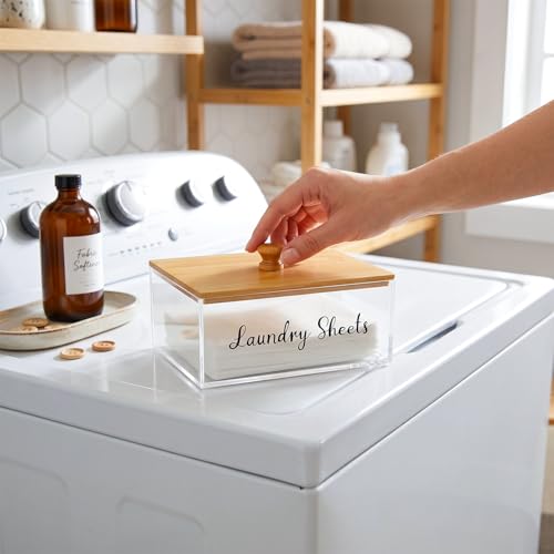 Acrylic Laundry Sheet Holder with Bamboo Lid, Laundry - Image 7