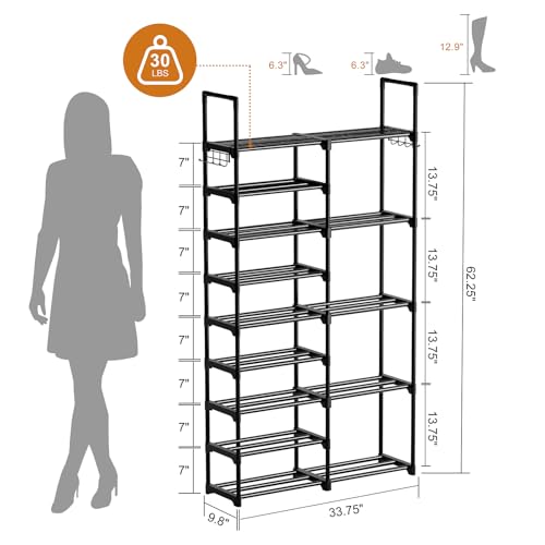 WOWLIVE 9 Tier 2-Column Shoe Rack, 30-35 Pairs Stackable Black - Image 4