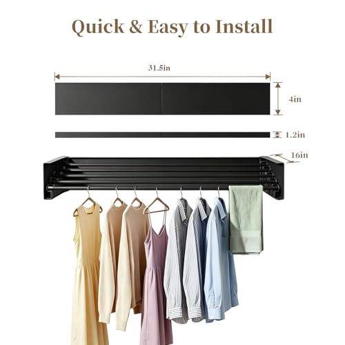 Wall Mounted Foldable Clothes Drying Rack Carbon Steel 5 - Image 3