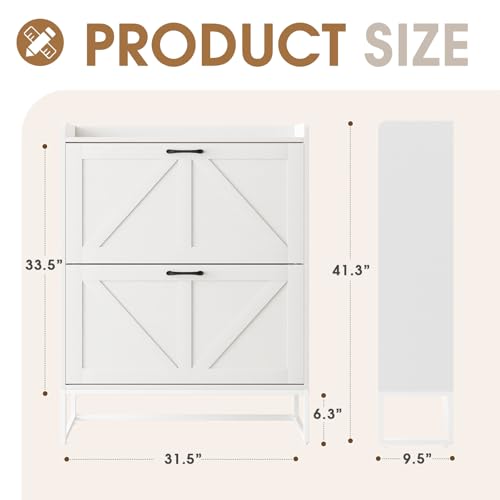 Shoe Cabinet, Shoe Storage Cabinet with 2 Flip Drawers & - Image 3
