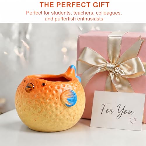 Ceramic Pufferfish Shaped Pen Pencil Holder for Desk Decoration - Image 7