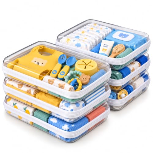 6 Pack Large White Clear Hard Shell Zipper Case, Clear - Image 2