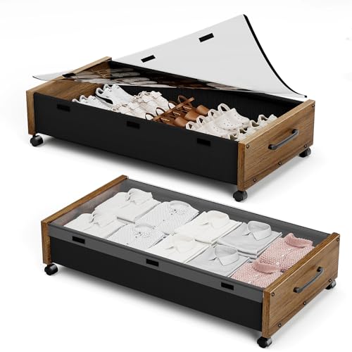 Wooden Under Bed Storage with Wheels, Rolling Under - Image 2