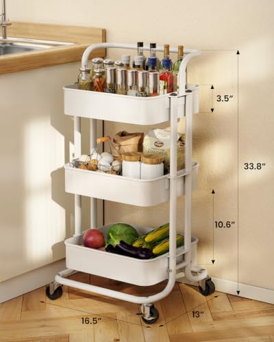 Pipishell 3 Tier Rolling Cart, Utility Cart with Wheels & Handle - Image 3