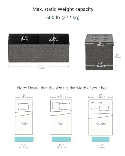 43 Inches Folding Storage Ottoman Bench, Storage Chest, Grey - Image 4