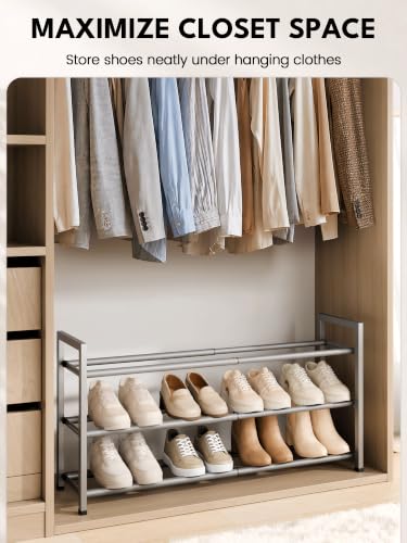 Bumusty 3 Tier Expandable Shoe Rack for Closet, Light Grey - Image 5