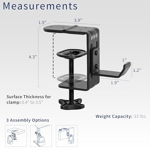 VIVO Black Clamp-on Hook for Desktop and Desk Leg Mounting - Image 4
