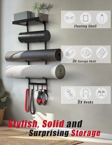 Yoga Mat Holder Wall Mount, Home Gym Storage Rack with Top - Image 4