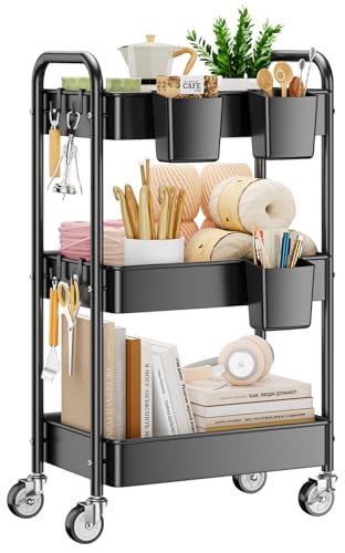 YASONIC 3 Tier Rolling Cart, Heavy Duty Metal Utility Cart - Image 2