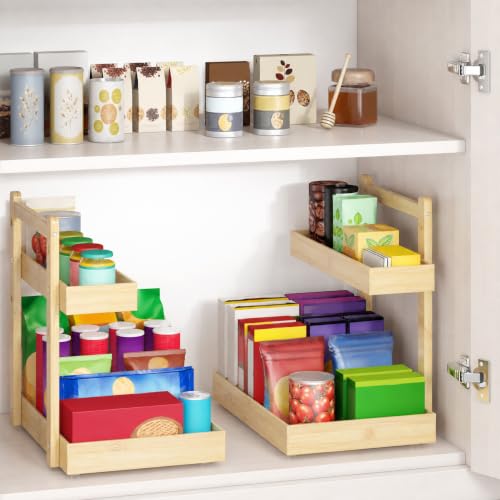 Bamboo Under Sink Organizer 2 Pack, 2-Tier Pull Out Cabinet - Image 4