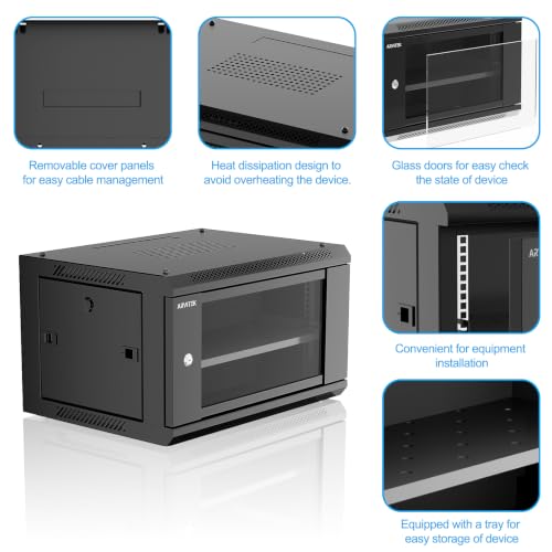 6U Wall Mount Server Rack Enclosure with Locking Glass Door - Image 4