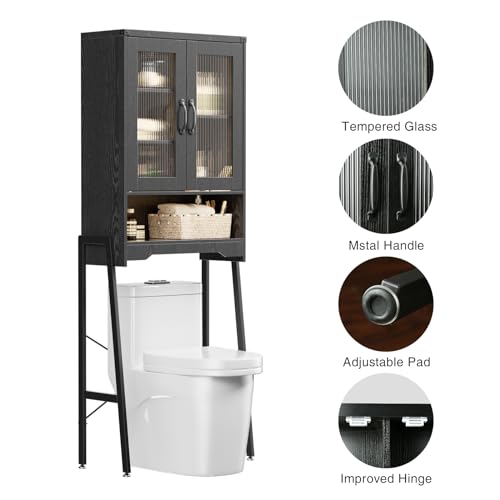 Over The Toilet Storage Cabinet with Tempered Glass Doors & - Image 6