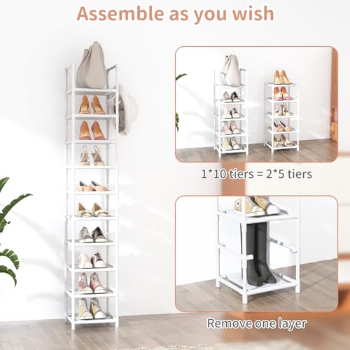 LANTEFUL Tall Narrow Shoe Rack 10-Tier Skinny Shoe Shelf Storage - Image 6
