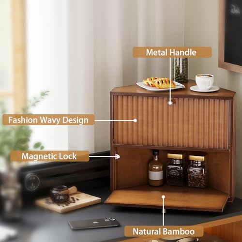 Trironsun Corner Bread Box for Kitchen Countertop Bamboo Two - Image 5