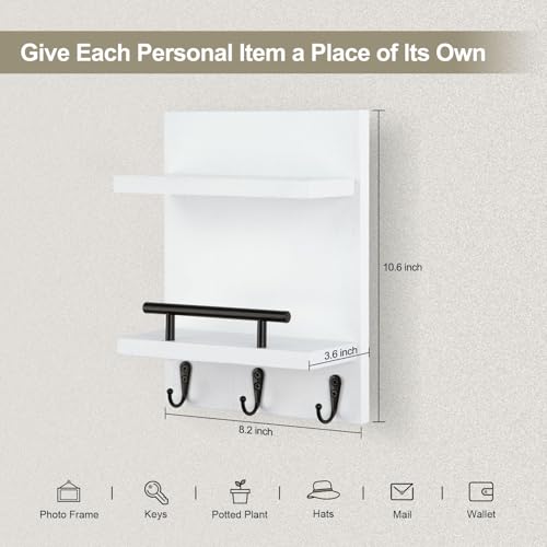 Key Holder Wall Mount, Mail Shelf Decor with 3 Key Hooks - Image 4