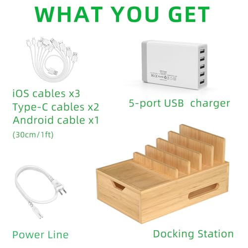 Bamboo Charging Station for Multiple Devices, Desktop Charger - Image 6