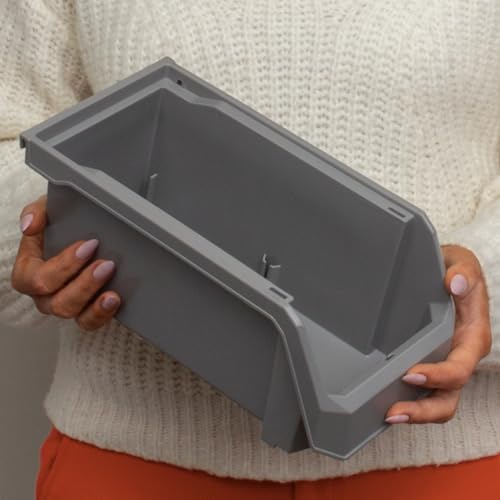 ReadySpace Medium Stackable Plastic Storage Bins, 8-Pack, Gray - Image 5